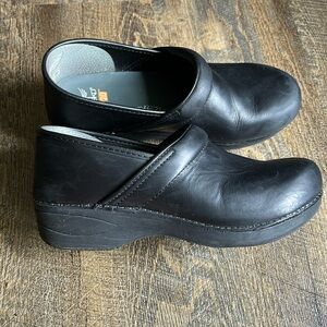 Dansko Black Leather Slip-On Clogs